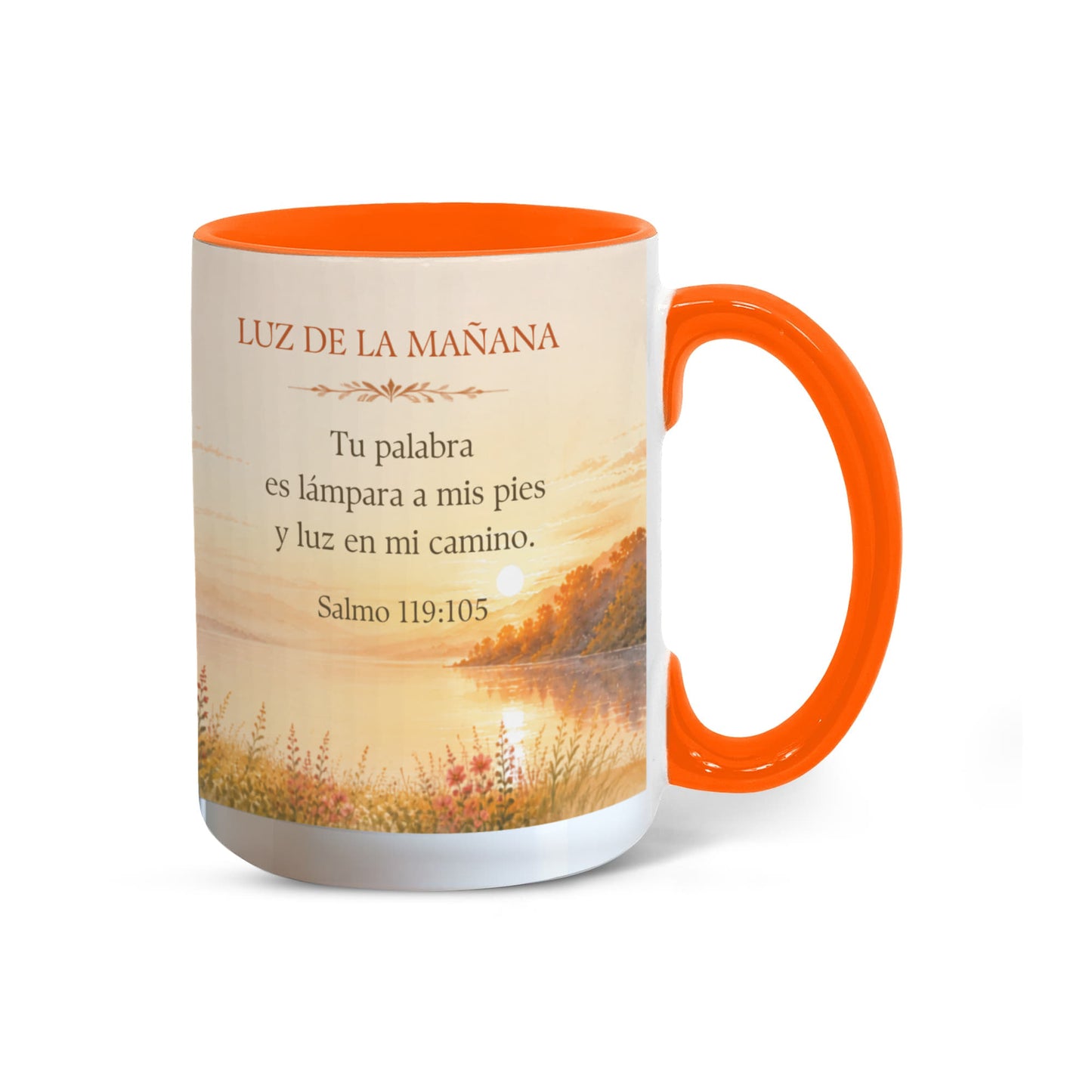 La Luz de la Mañana | Taza Cristiana con Acento de Color | Salmo 119:105 | Taza con Versículo Bíblico | Regalo de Fe | Envuelta en Significado