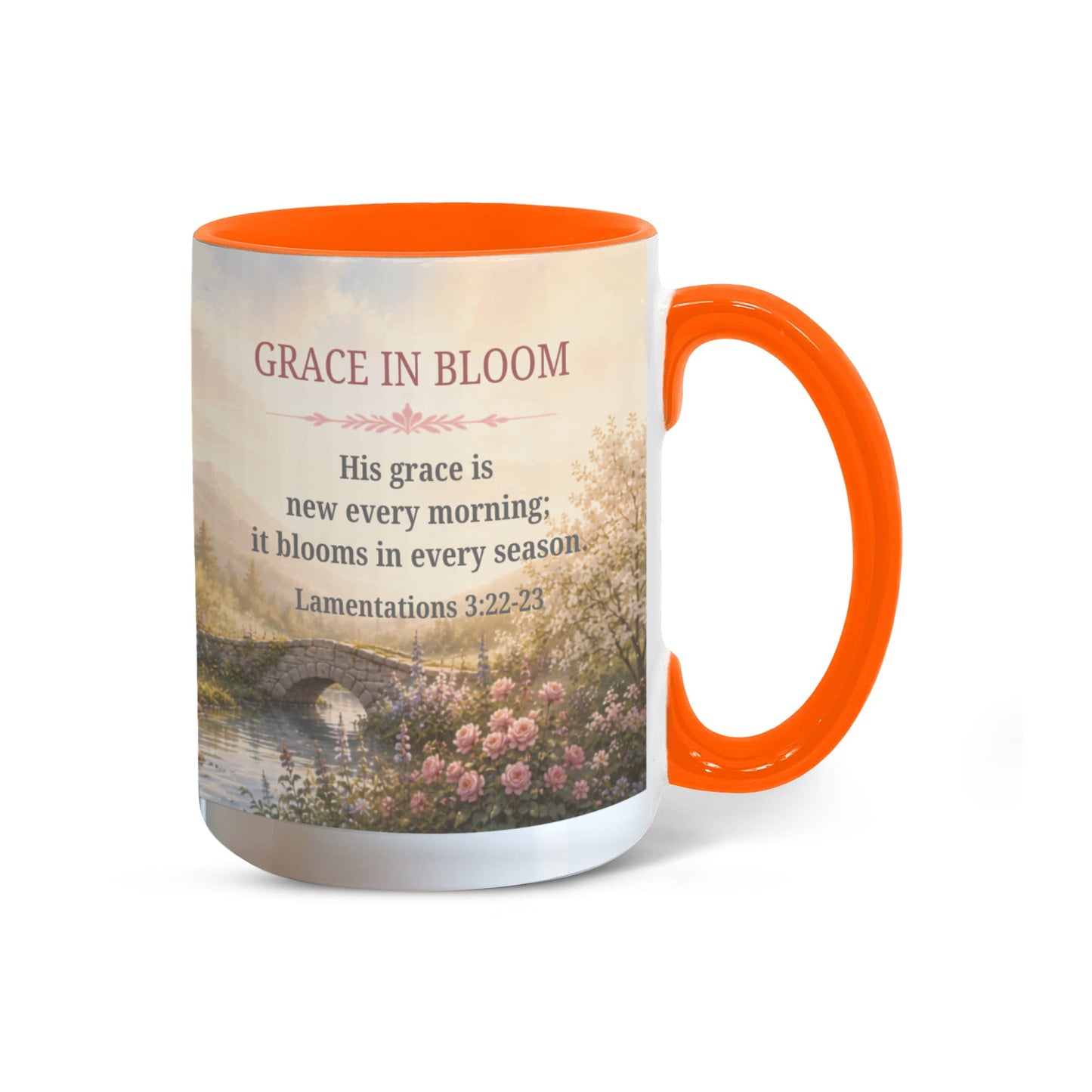 Grace in Bloom | Christian Color Accent Mug | Lamentations 3:22-23 | Faith-Inspired Coffee Mug