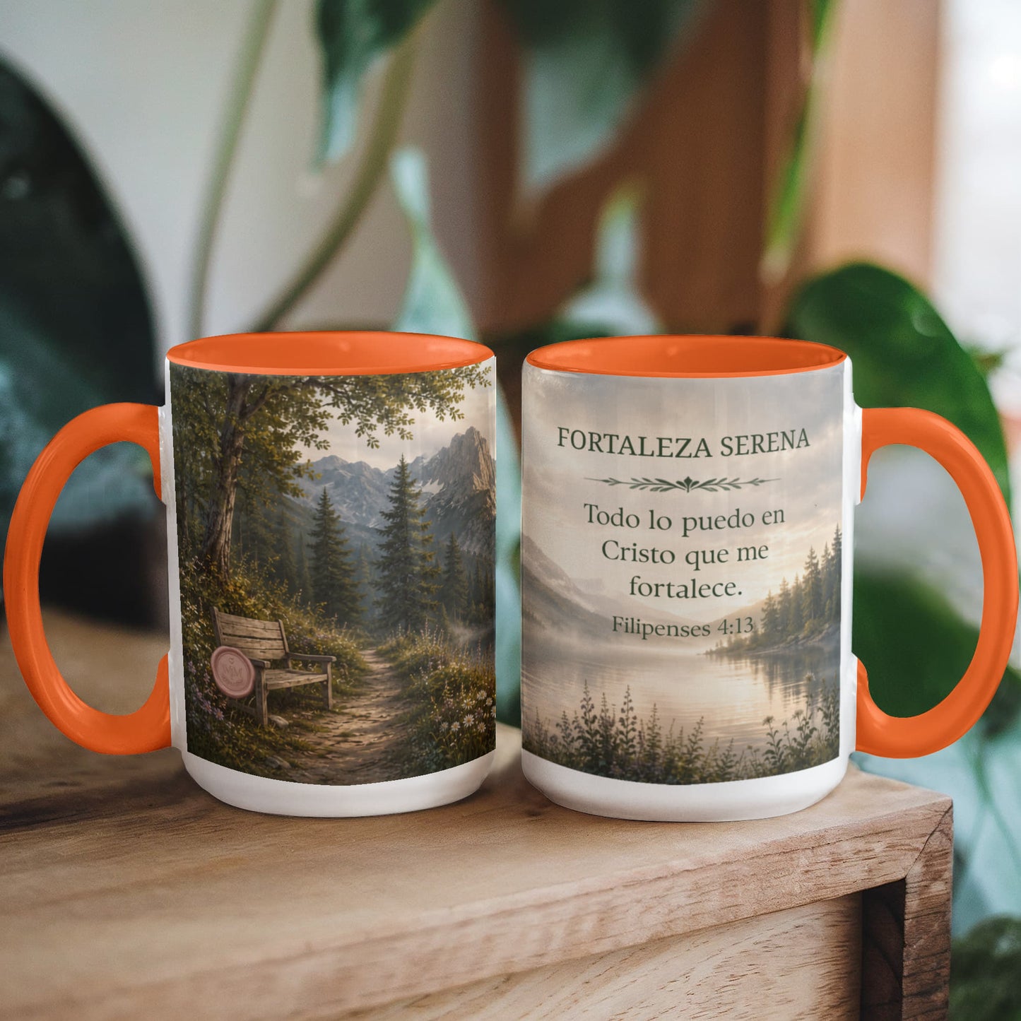 Fortaleza Serena | Taza Cristiana con Acento de Color | Filipenses 4:13 | Taza con Versículo Bíblico