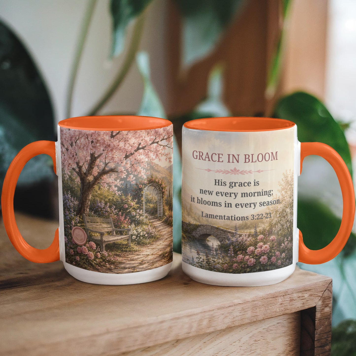 Grace in Bloom | Christian Color Accent Mug | Lamentations 3:22-23 | Faith-Inspired Coffee Mug