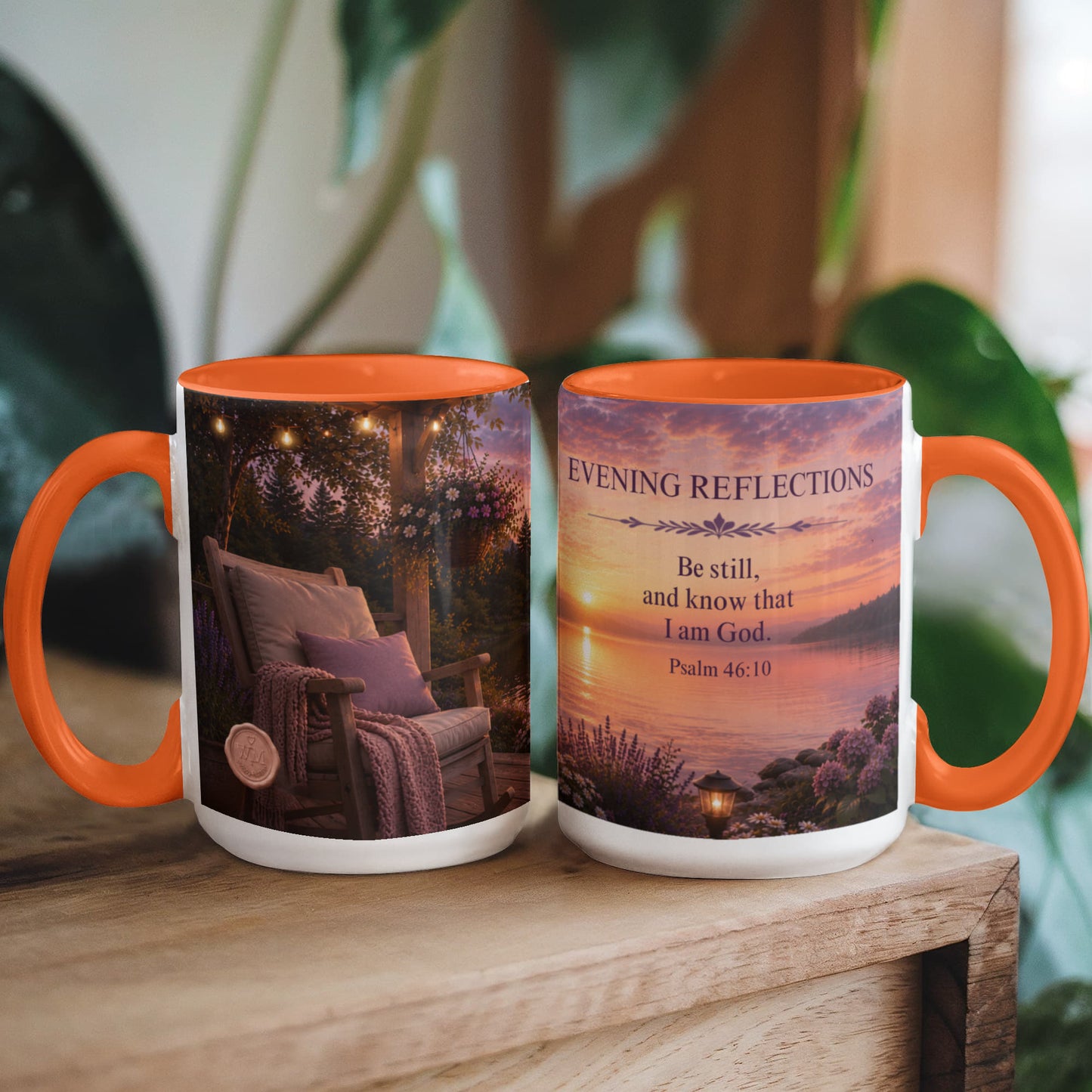 Evening Reflections | Christian Color Accent Coffee Mug | Psalm 46:10 | Inspirational Bible Verse Ceramic Mug