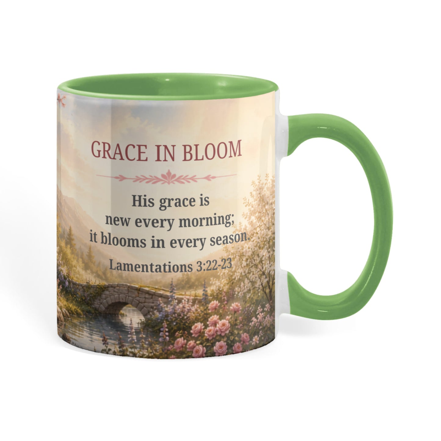 Grace in Bloom | Christian Color Accent Mug | Lamentations 3:22-23 | Faith-Inspired Coffee Mug