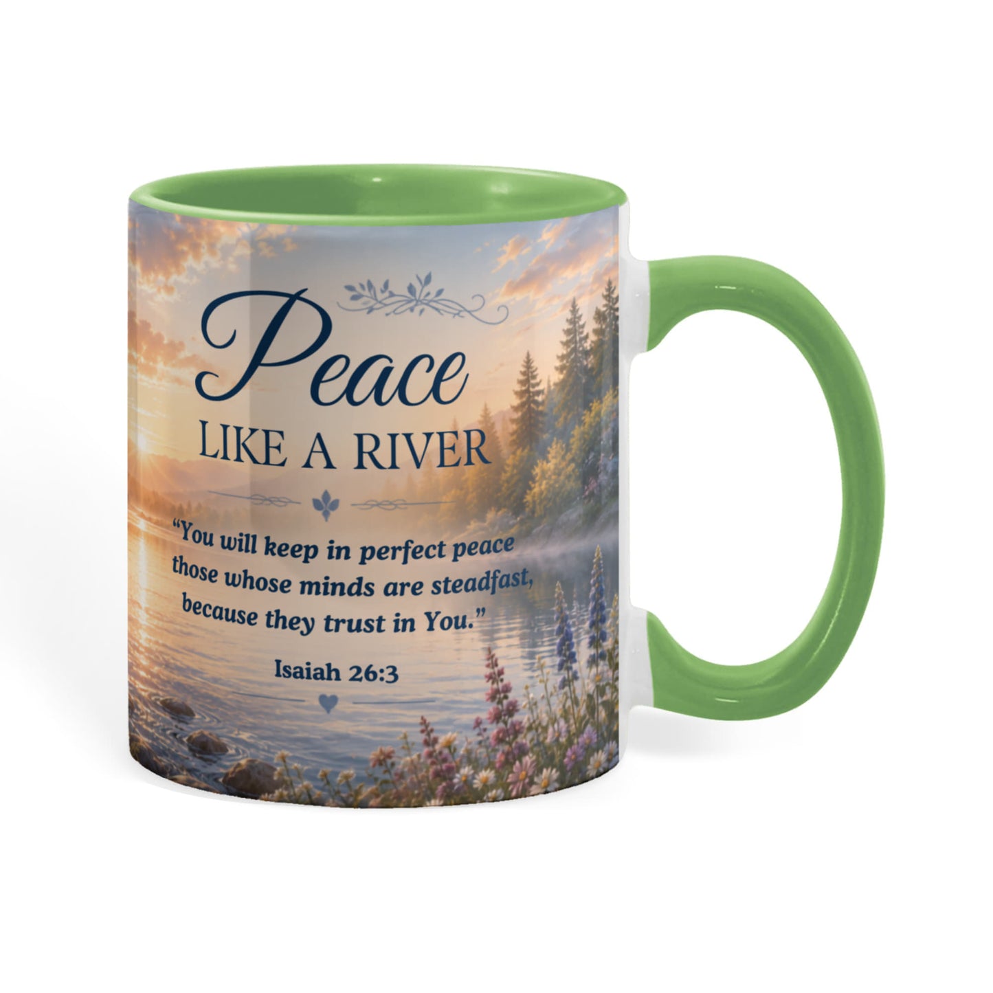 Peace Like a River | Christian Color Accent Mug | Isaiah 26:3 Scripture Coffee Cup