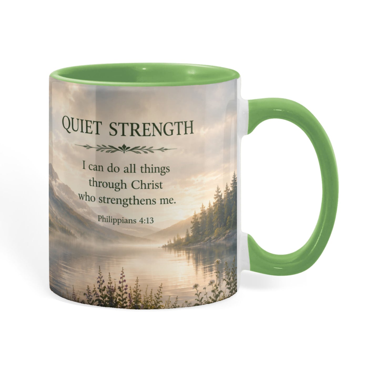 Quiet Strength | Christian Color Accent Mug | Philippians 4:13 | Faith-Inspired