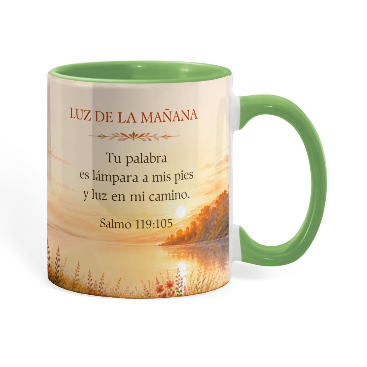 La Luz de la Mañana | Taza Cristiana con Acento de Color | Salmo 119:105 | Taza con Versículo Bíblico | Regalo de Fe | Envuelta en Significado