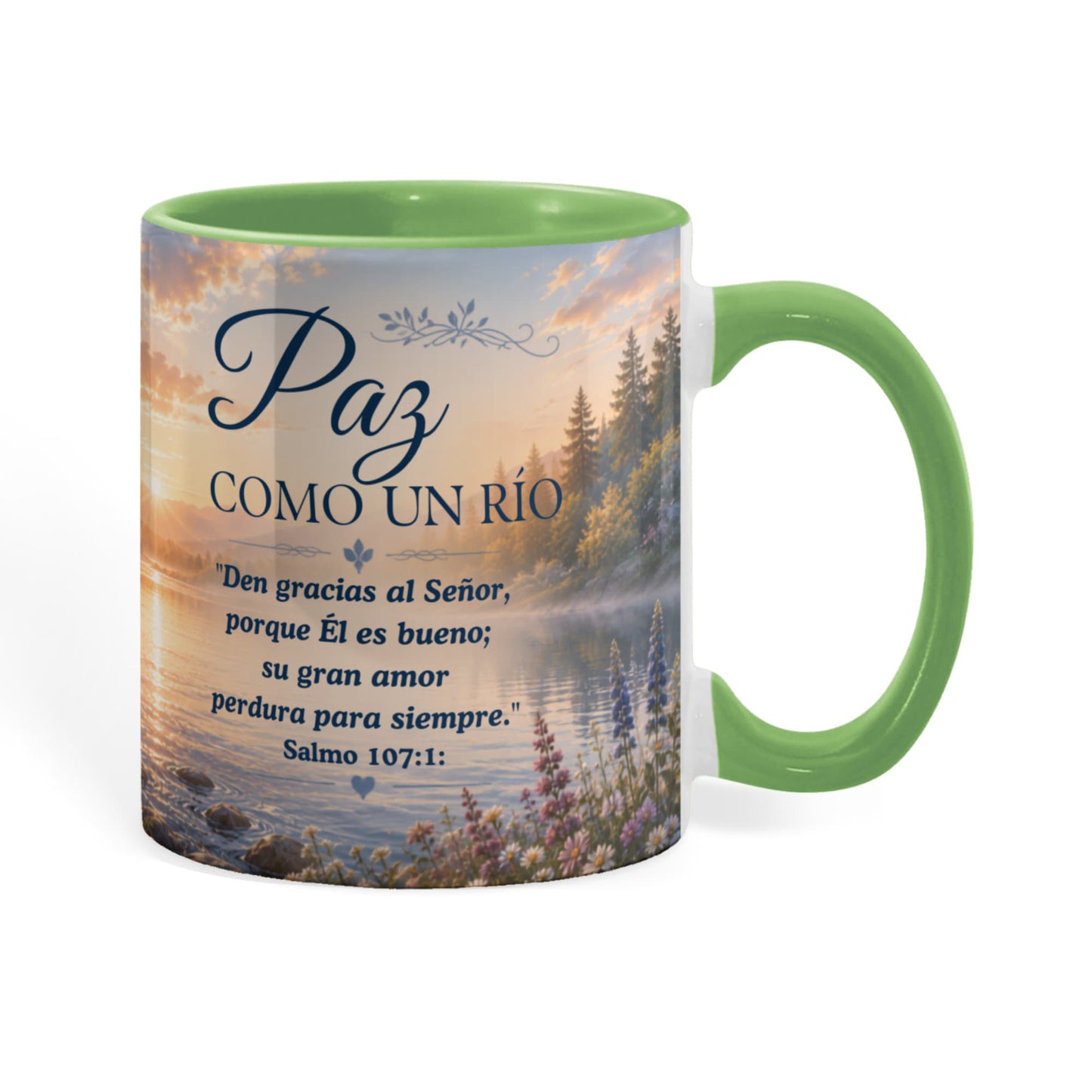 Paz Como un Río | Taza Cristiana con Acento de Color | Isaías 26:3