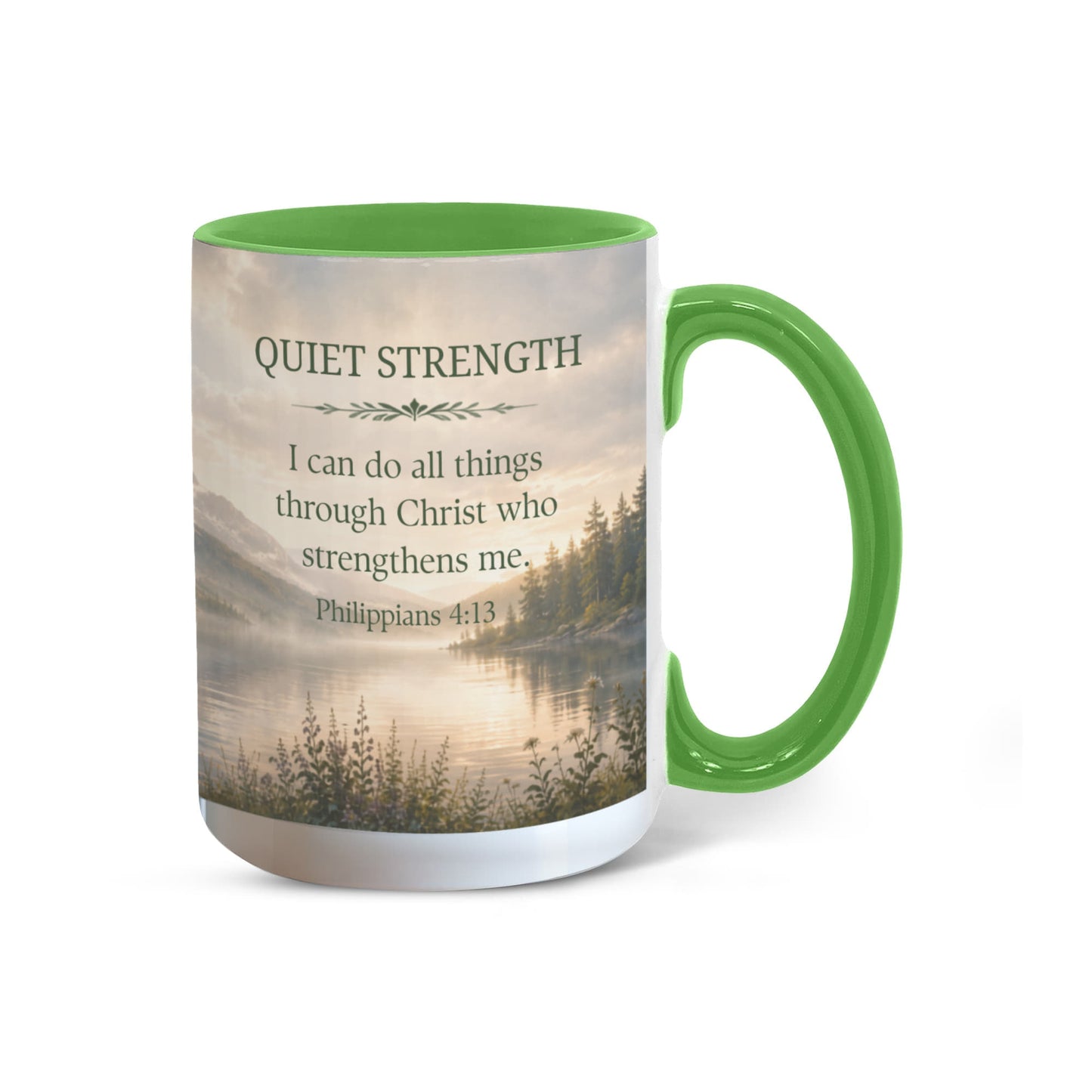 Quiet Strength | Christian Color Accent Mug | Philippians 4:13 | Faith-Inspired