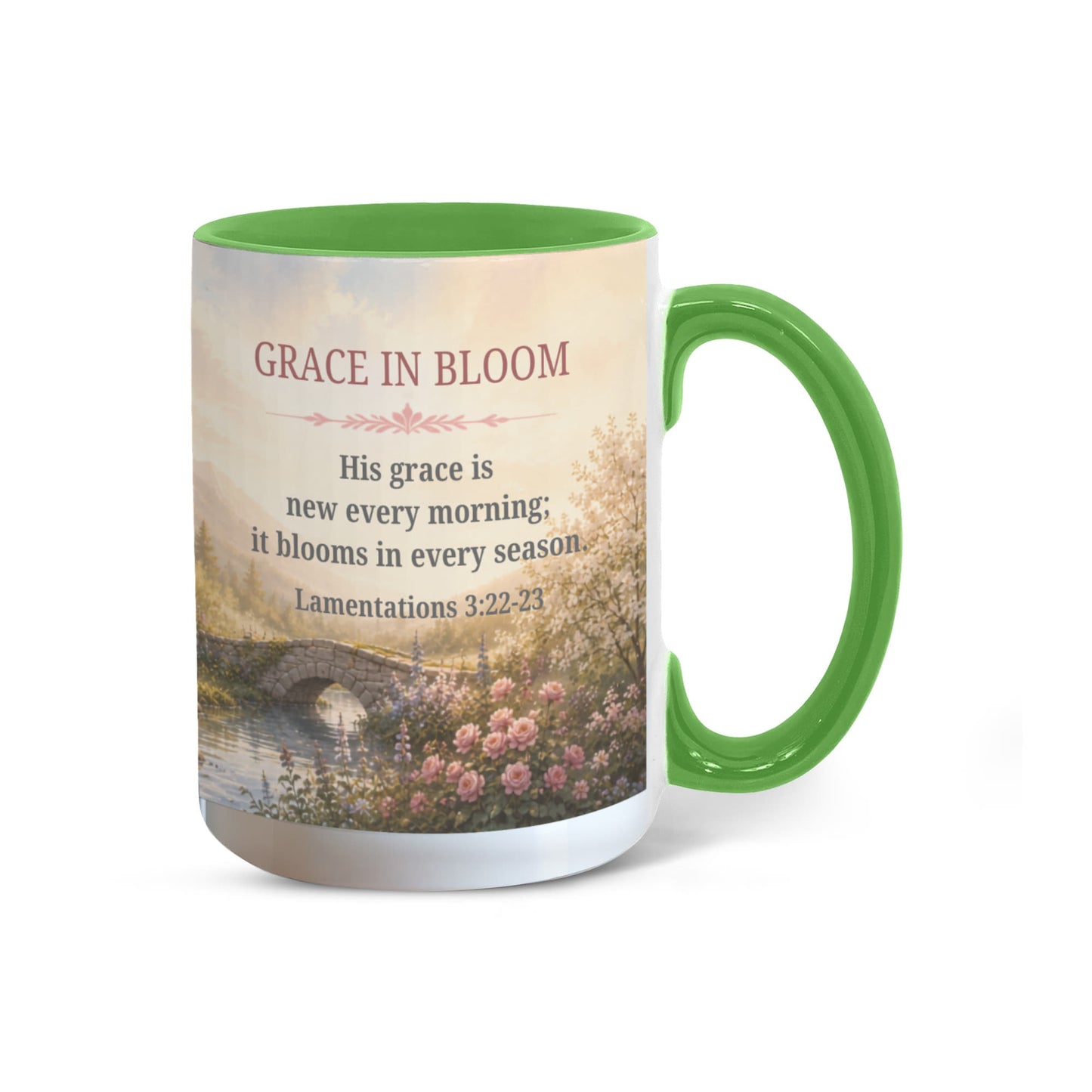 Grace in Bloom | Christian Color Accent Mug | Lamentations 3:22-23 | Faith-Inspired Coffee Mug