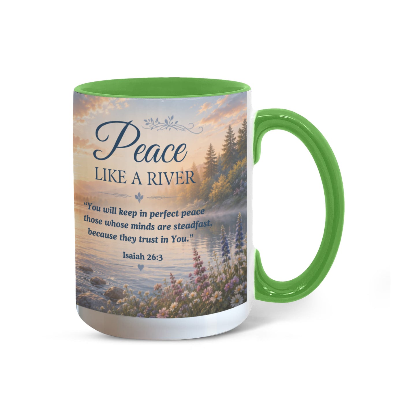 Peace Like a River | Christian Color Accent Mug | Isaiah 26:3 Scripture Coffee Cup
