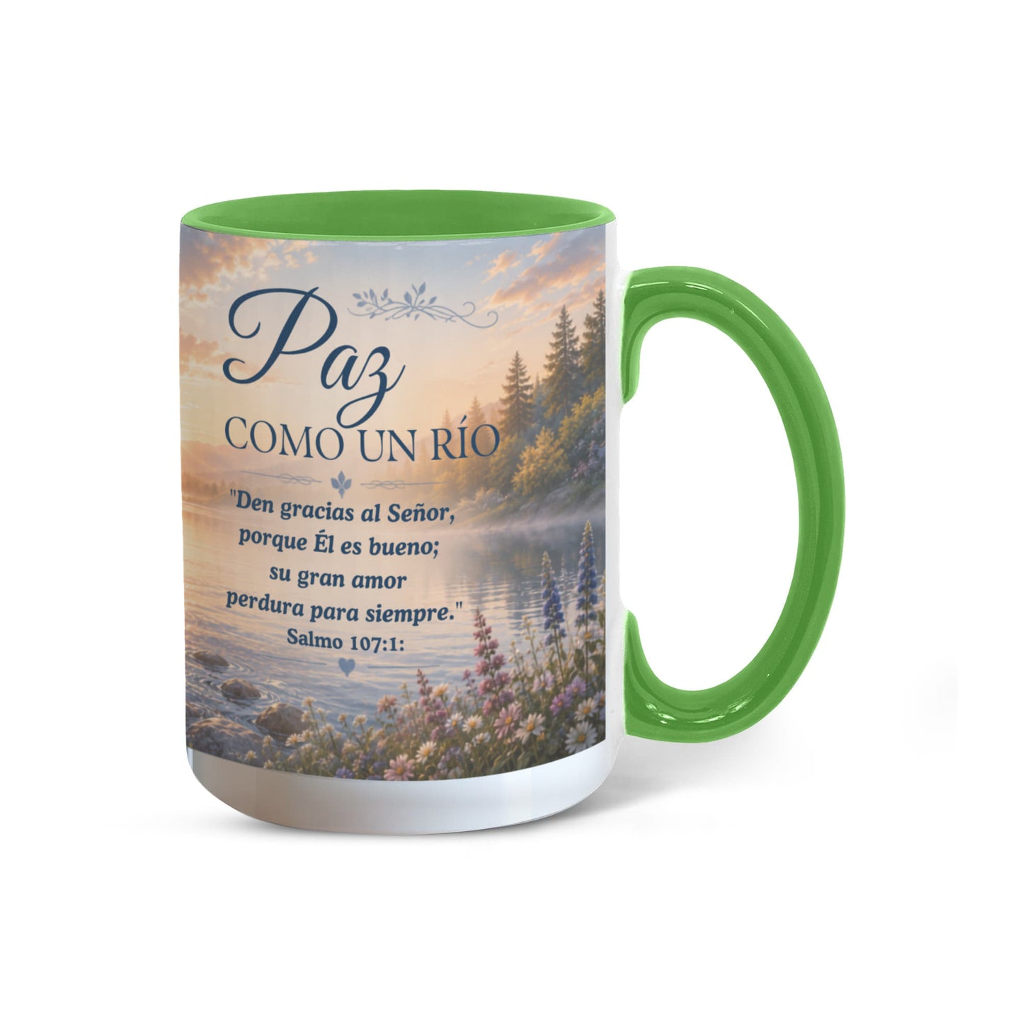 Paz Como un Río | Taza Cristiana con Acento de Color | Isaías 26:3