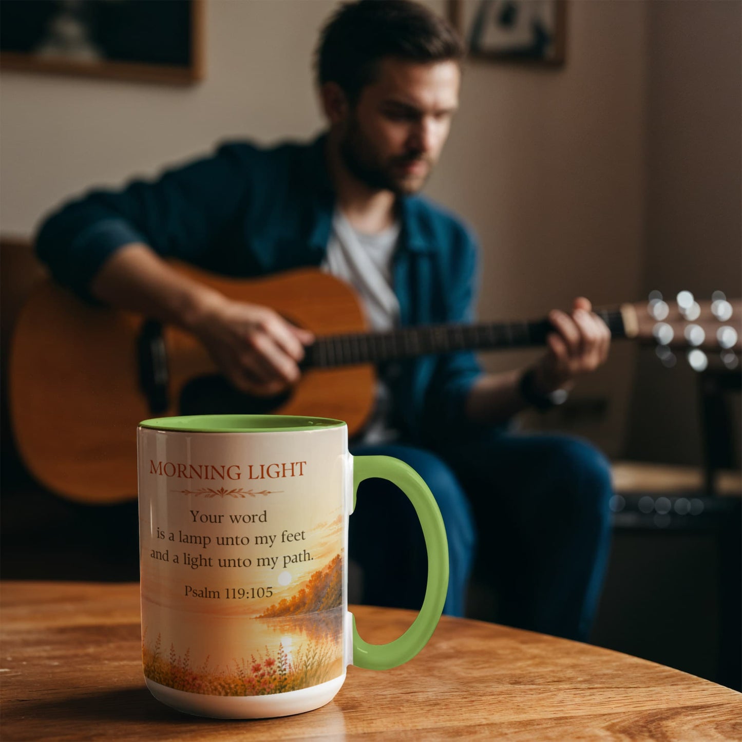 Morning Light | Christian Color Accent Mug | Psalm 119:105 | Faith-Inspired Coffee Mug | Scripture Gift | Wrapped In Meaning