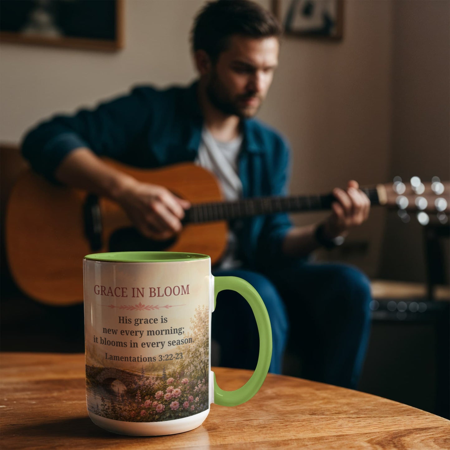 Grace in Bloom | Christian Color Accent Mug | Lamentations 3:22-23 | Faith-Inspired Coffee Mug