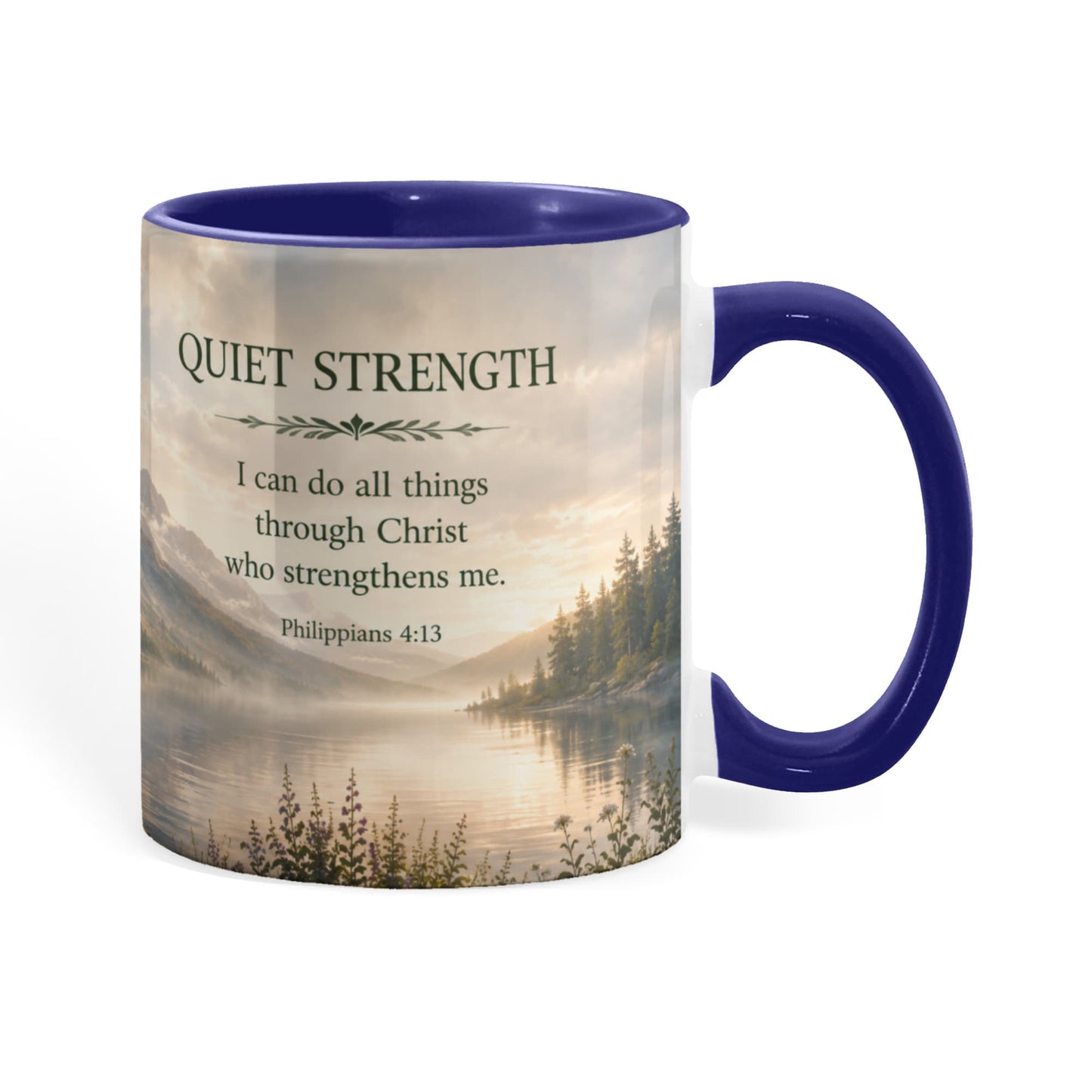 Quiet Strength | Christian Color Accent Mug | Philippians 4:13 | Faith-Inspired
