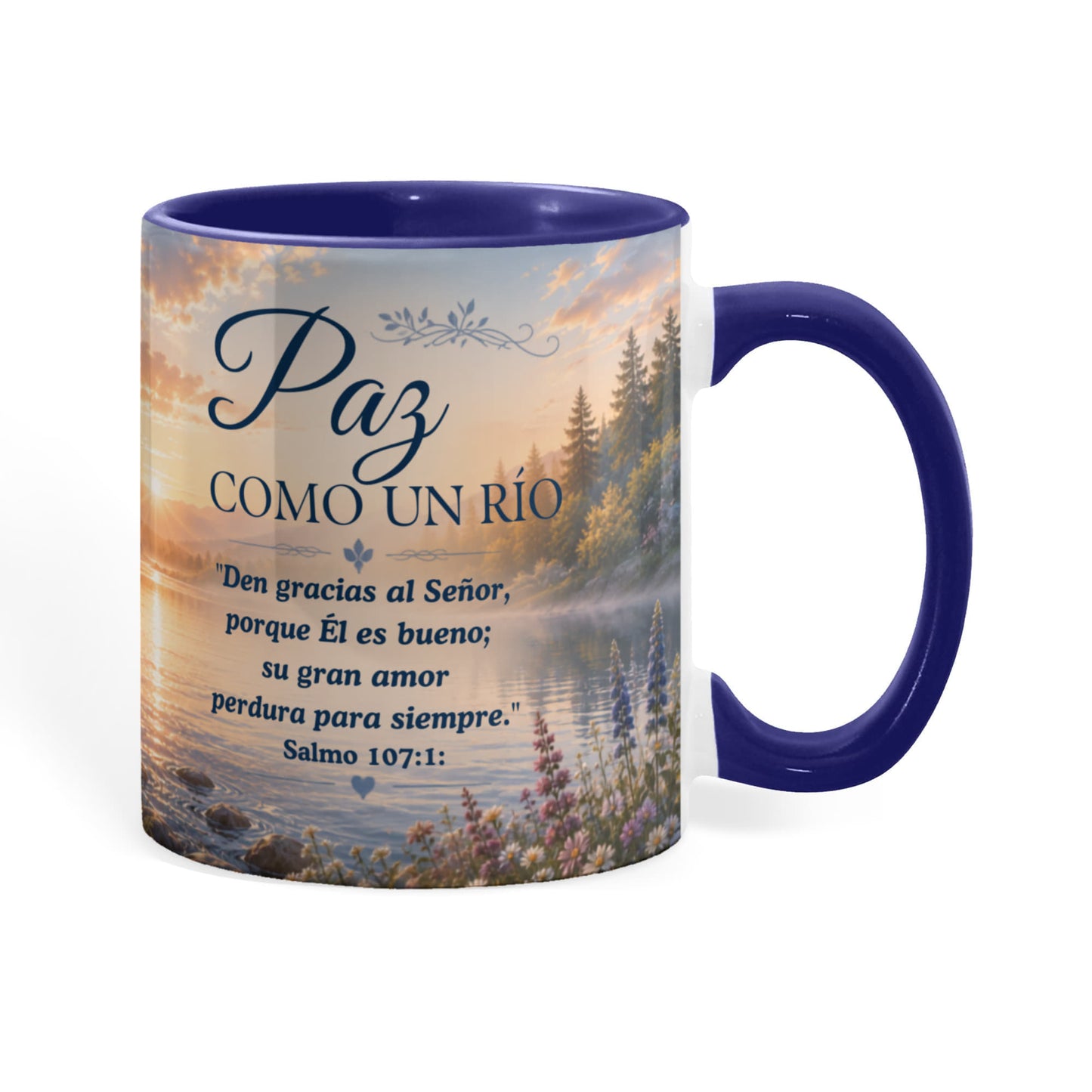 Paz Como un Río | Taza Cristiana con Acento de Color | Isaías 26:3