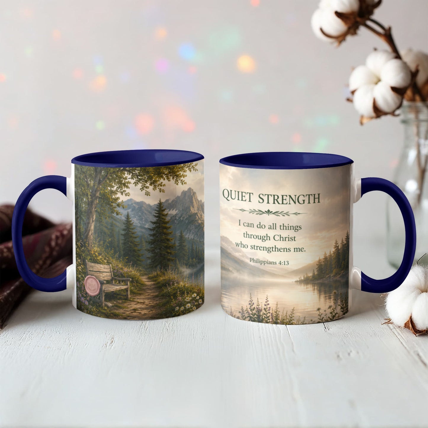 Quiet Strength | Christian Color Accent Mug | Philippians 4:13 | Faith-Inspired