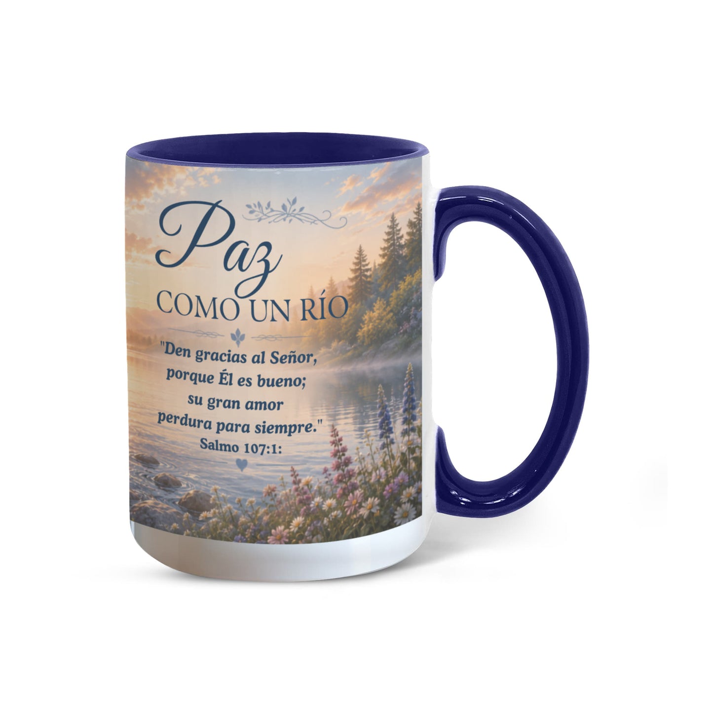 Paz Como un Río | Taza Cristiana con Acento de Color | Isaías 26:3