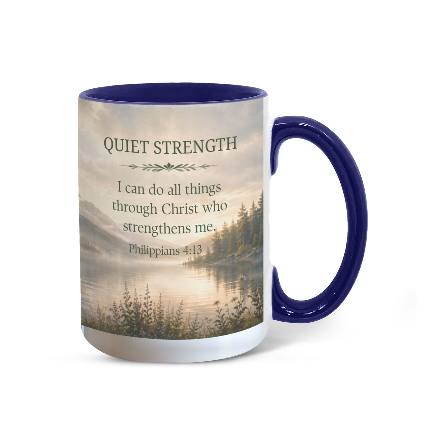 Quiet Strength | Christian Color Accent Mug | Philippians 4:13 | Faith-Inspired