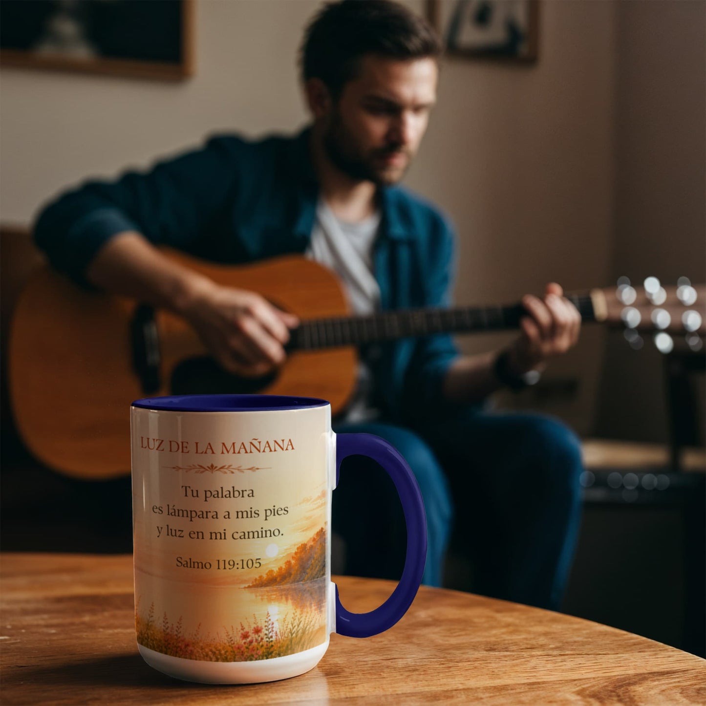 La Luz de la Mañana | Taza Cristiana con Acento de Color | Salmo 119:105 | Taza con Versículo Bíblico | Regalo de Fe | Envuelta en Significado