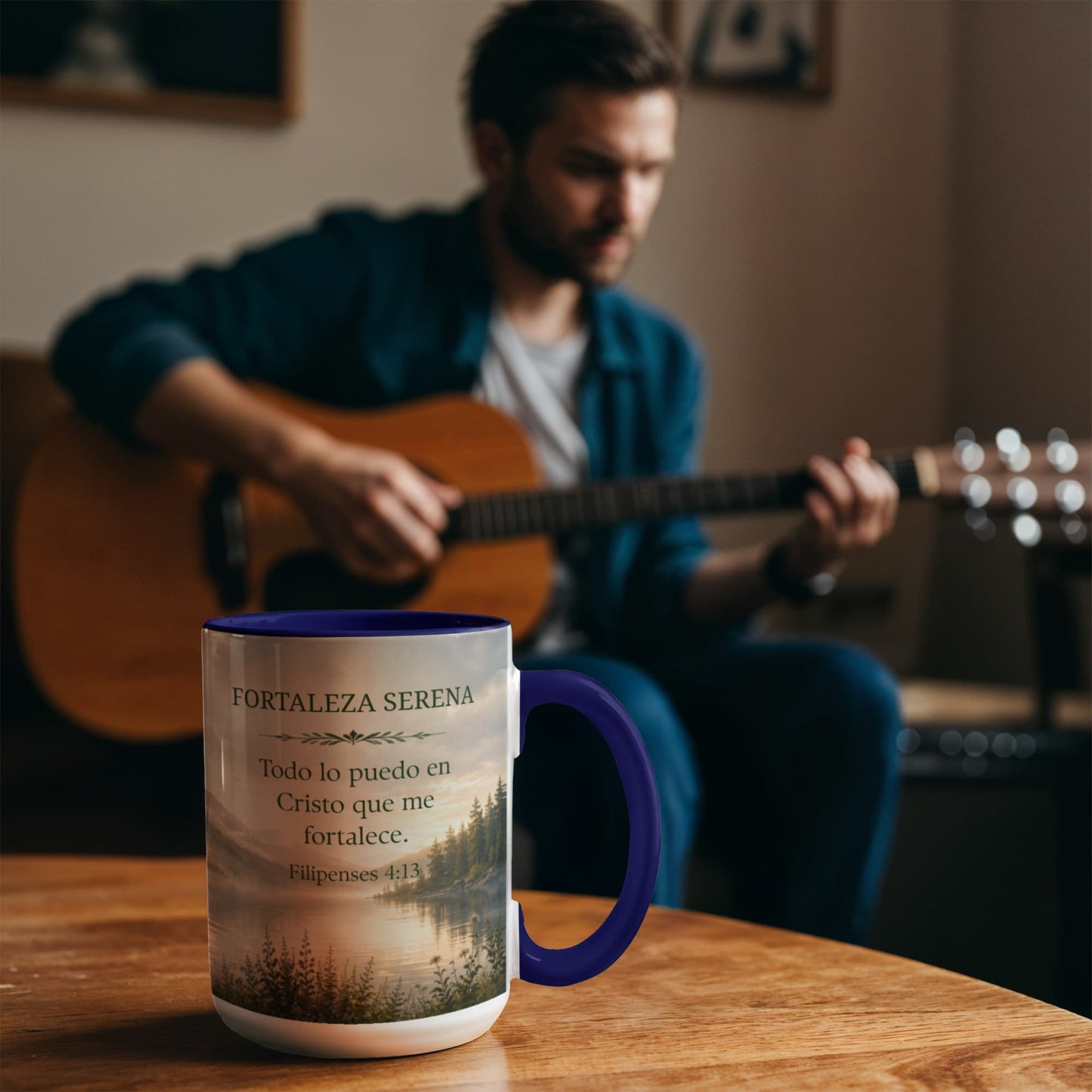 Fortaleza Serena | Taza Cristiana con Acento de Color | Filipenses 4:13 | Taza con Versículo Bíblico